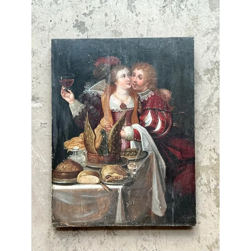 Vintage Boho 19th Century Figural Painting on Board — additional photo 2