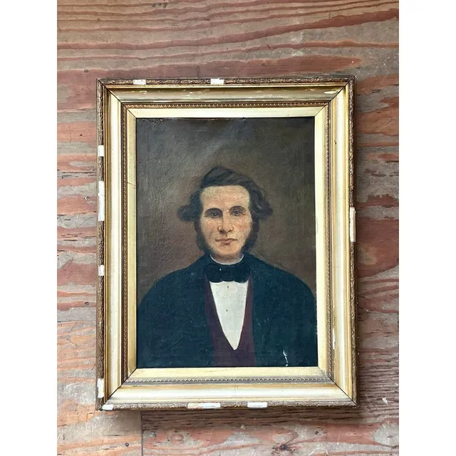 Vintage Boho 19th Century Folk Art Portrait of Man — additional photo 2