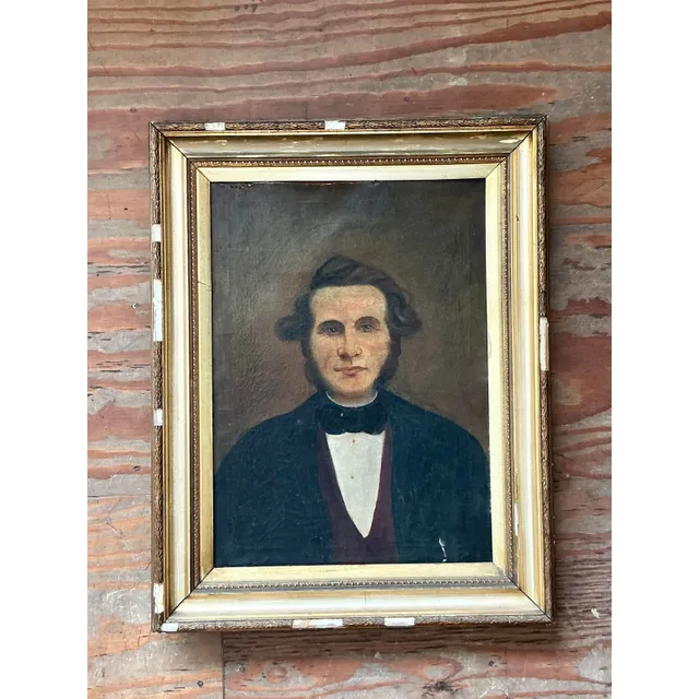 Vintage Boho 19th Century Folk Art Portrait of Man — additional photo 3