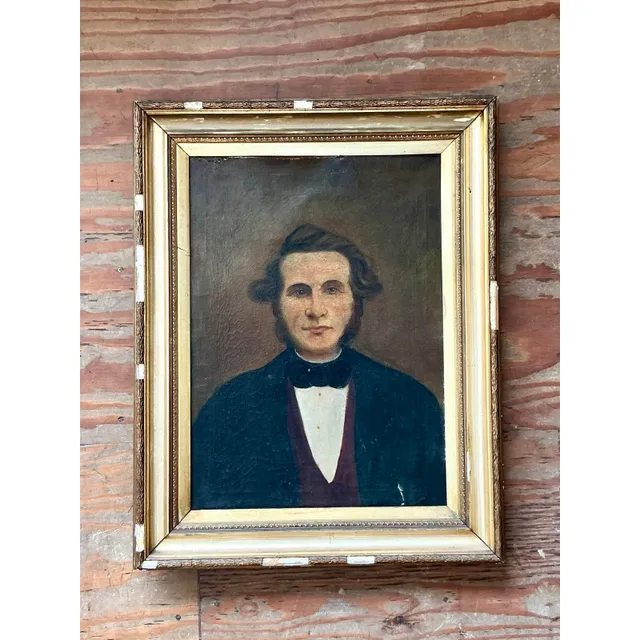 Vintage Boho 19th Century Folk Art Portrait of Man — additional photo 5