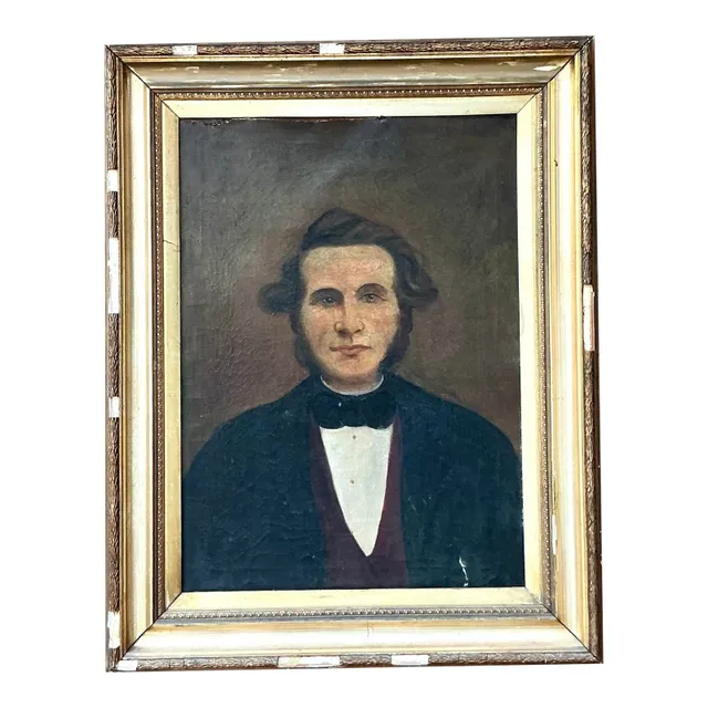 Vintage Boho 19th Century Folk Art Portrait of Man — additional photo 8