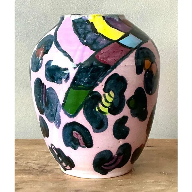 Vintage Boho Hand Painted Glazed Ceramic Vase — additional photo 4
