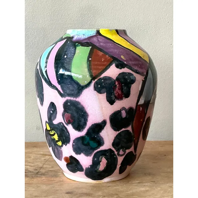 Vintage Boho Hand Painted Glazed Ceramic Vase — additional photo 7