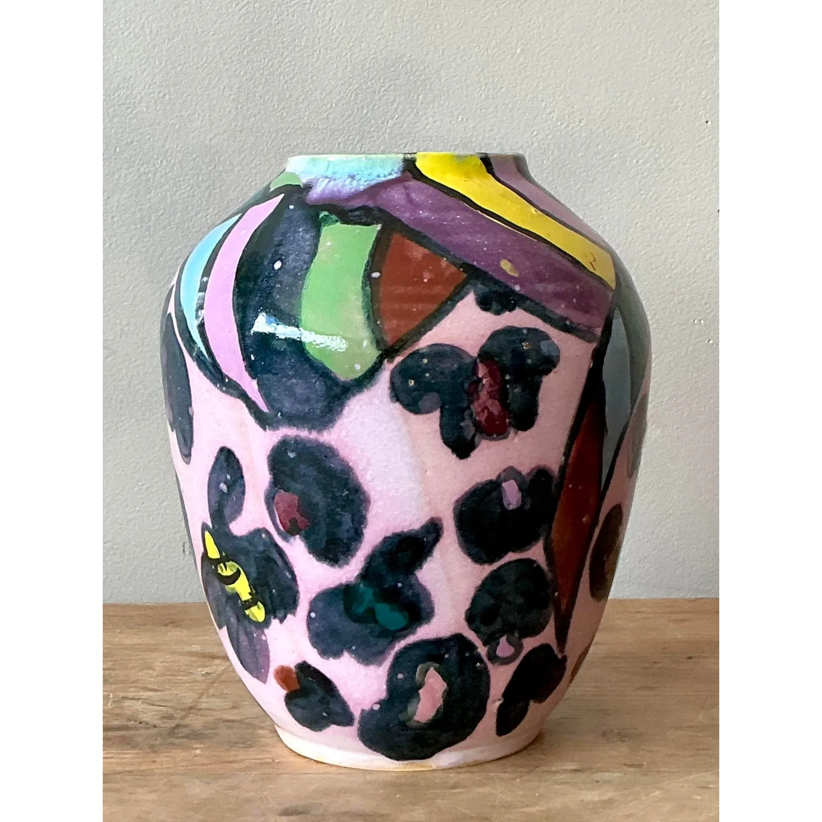 Vintage Boho Hand Painted Glazed Ceramic Vase — additional photo 8