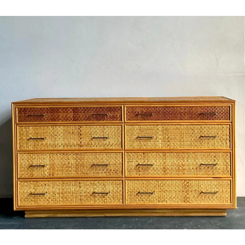Vintage Boho Woven Rattan Dresser — additional photo 2