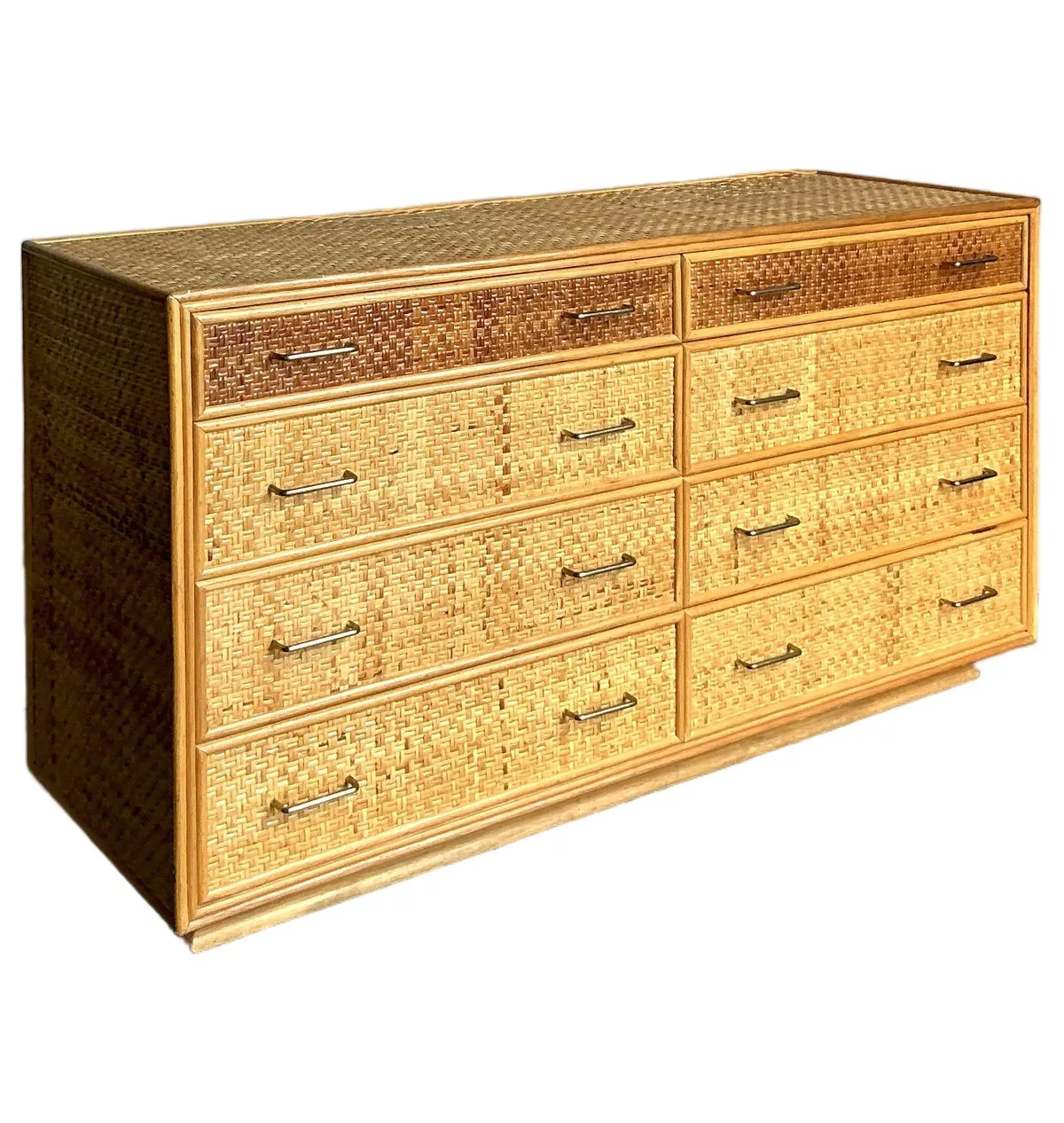 Vintage Boho Woven Rattan Dresser