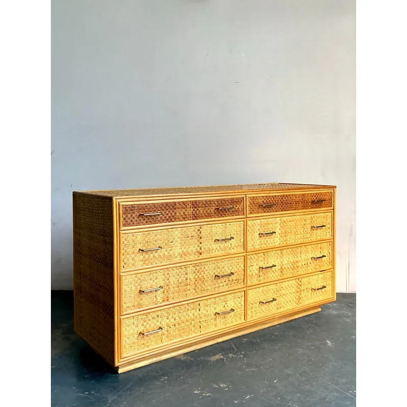 Vintage Boho Woven Rattan Dresser — additional photo 1