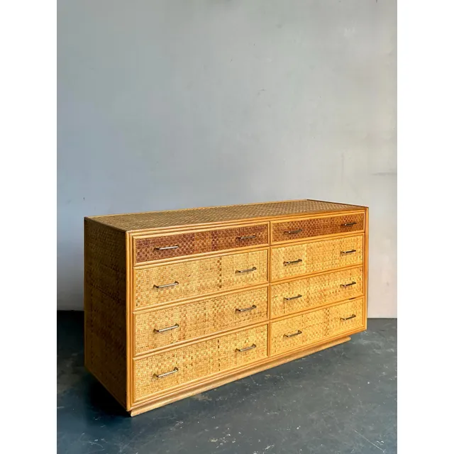 Vintage Boho Woven Rattan Dresser — additional photo 7