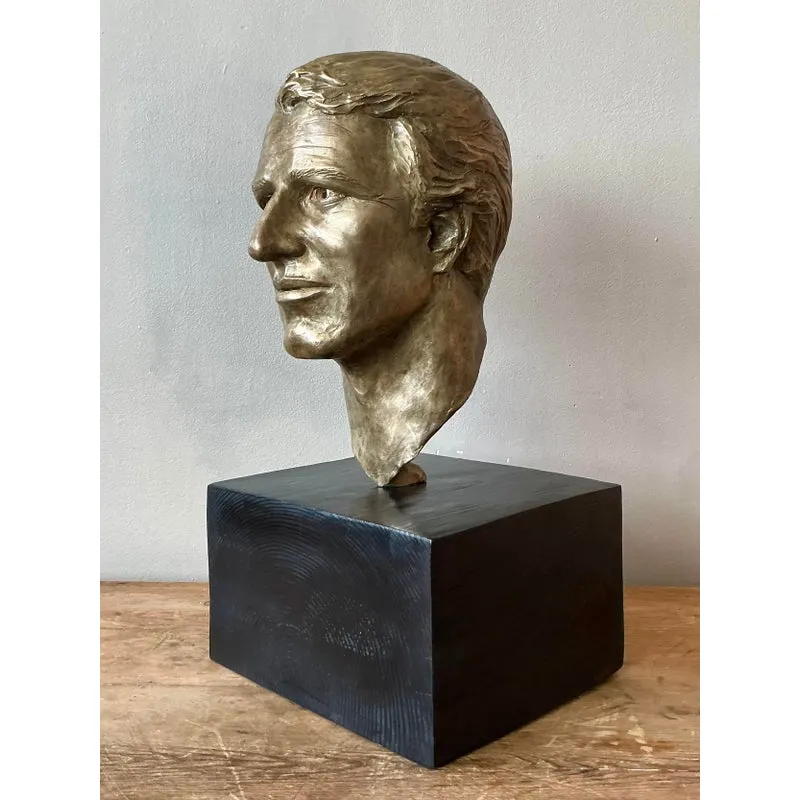 Vintage Boho Original Cast Bronze Bust of Paul Newman - Side view