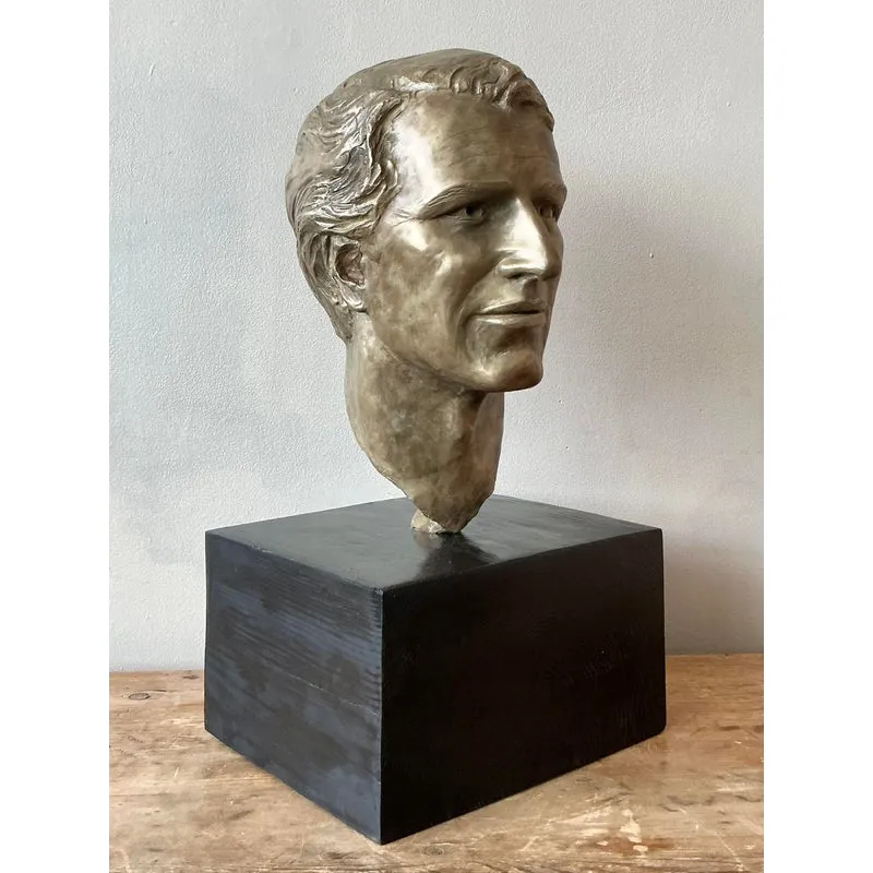 Vintage Boho Original Cast Bronze Bust of Paul Newman - Back view