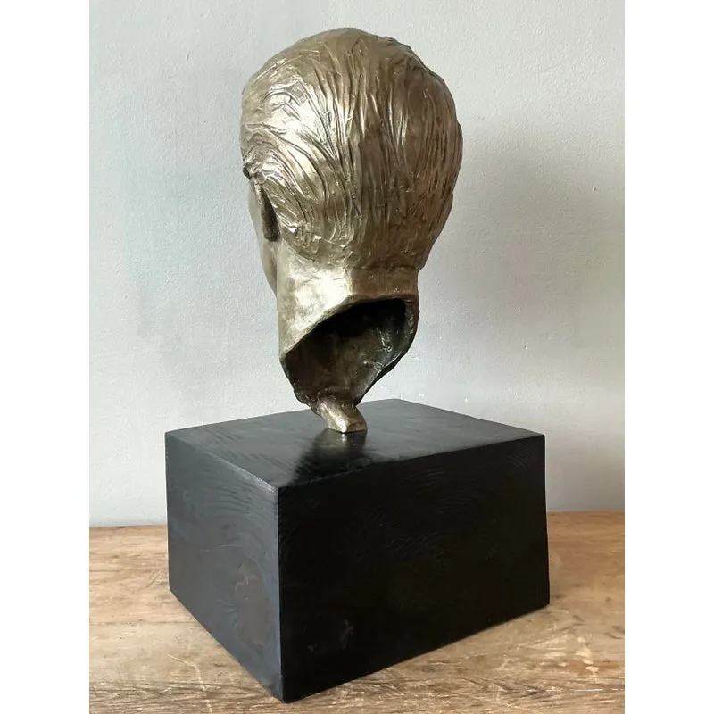 Vintage Boho Original Cast Bronze Bust of Paul Newman - Angle view