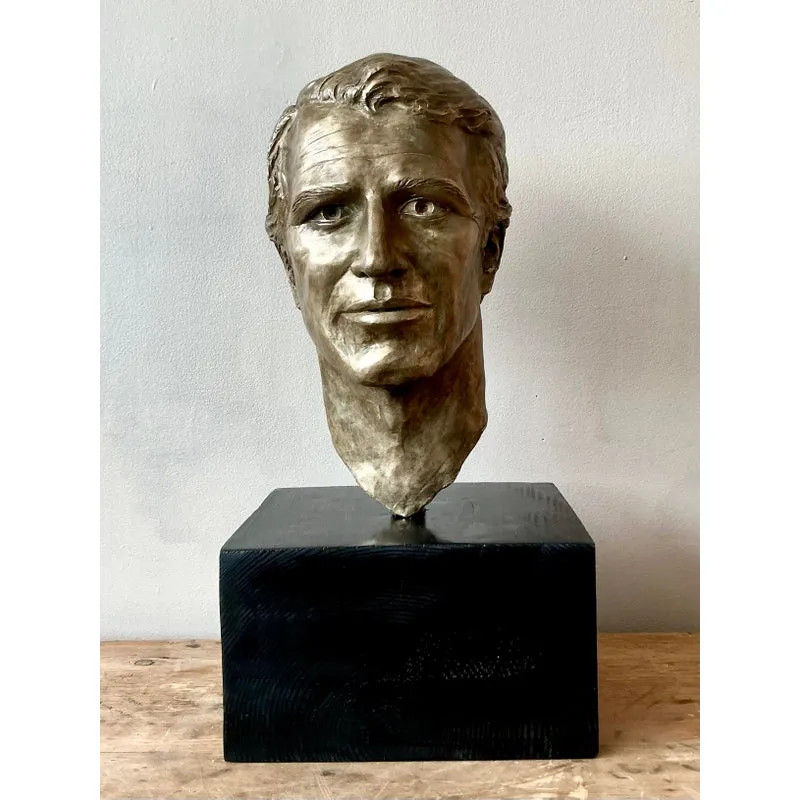 Vintage Boho Original Cast Bronze Bust of Paul Newman - Detail view