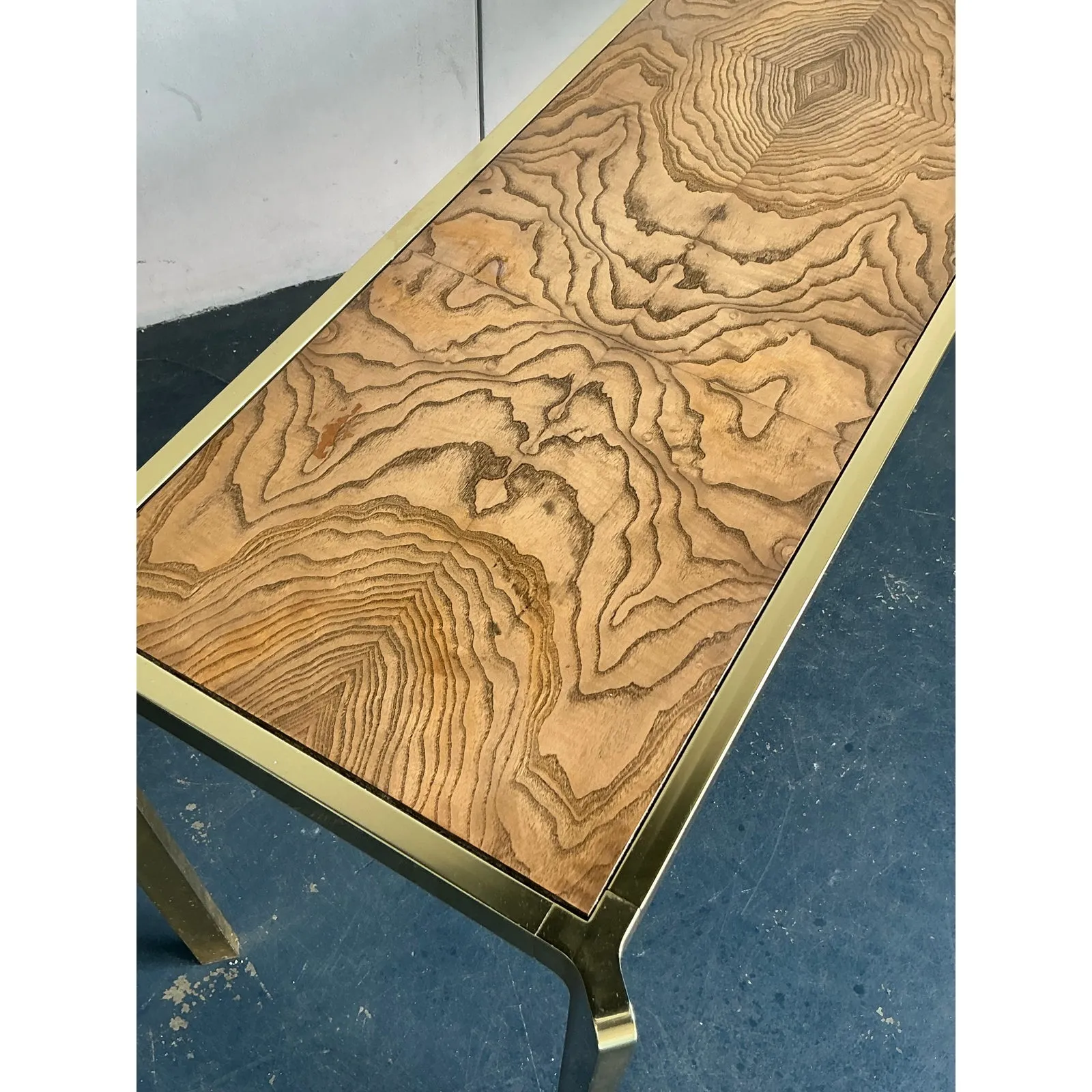 Vintage Boho Brass and Burl Console Table — additional photo 5