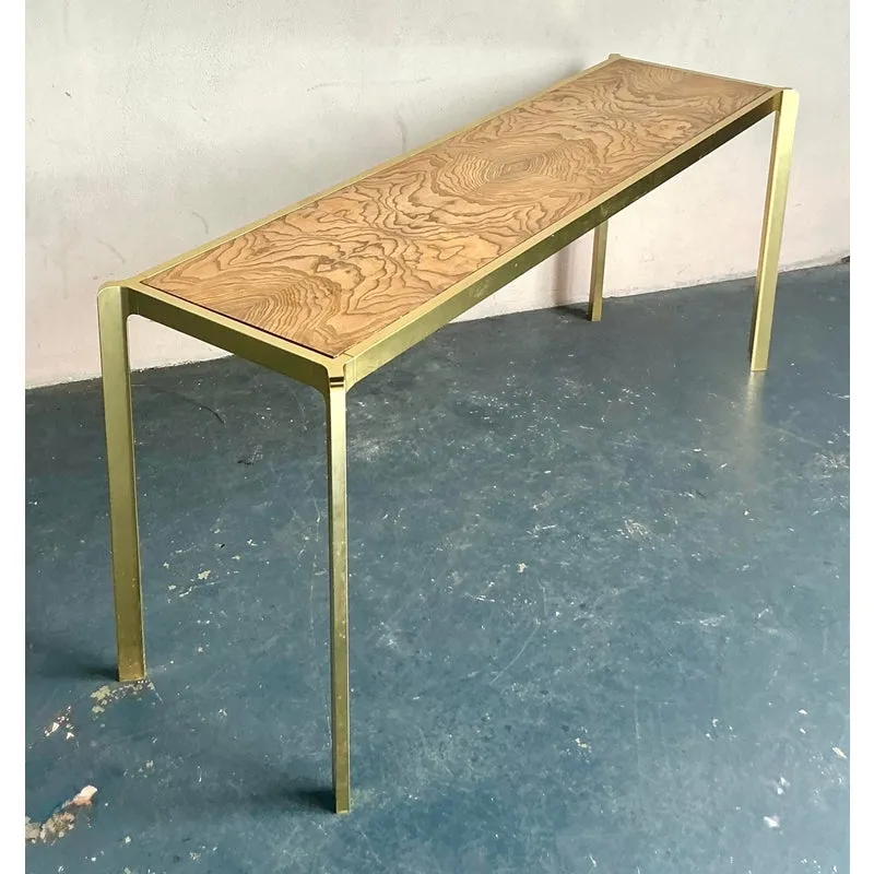 Vintage Boho Brass and Burl Console Table — additional photo 4