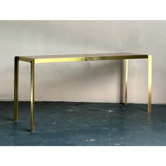 Vintage Boho Brass and Burl Console Table — additional photo 6