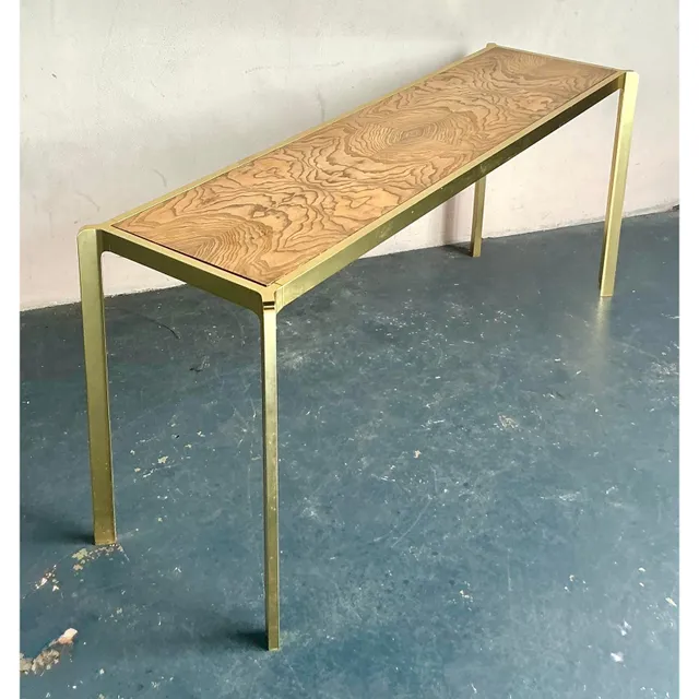 Vintage Boho Brass and Burl Console Table — additional photo 2