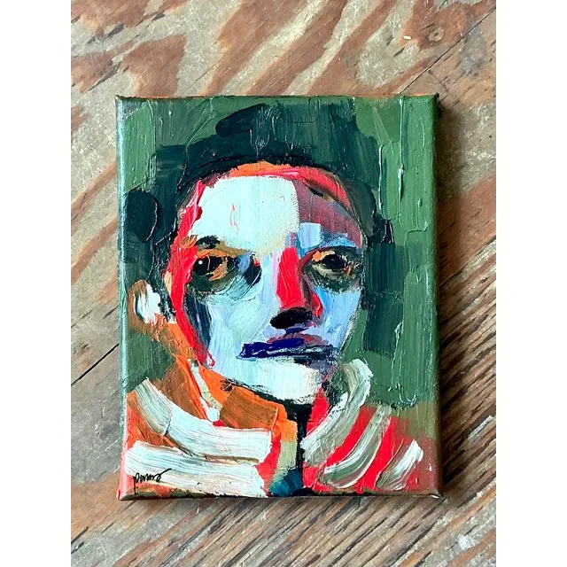 Vintage Boho Abstract Expressionist Portrait on Canvas — additional photo 2