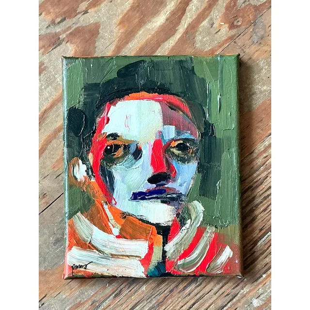 Vintage Boho Abstract Expressionist Portrait on Canvas — additional photo 4