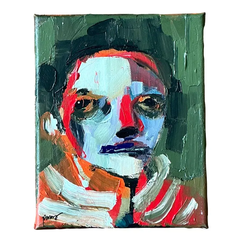 Vintage Boho Abstract Expressionist Portrait on Canvas
