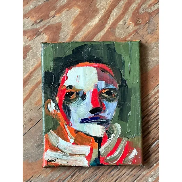 Vintage Boho Abstract Expressionist Portrait on Canvas — additional photo 5
