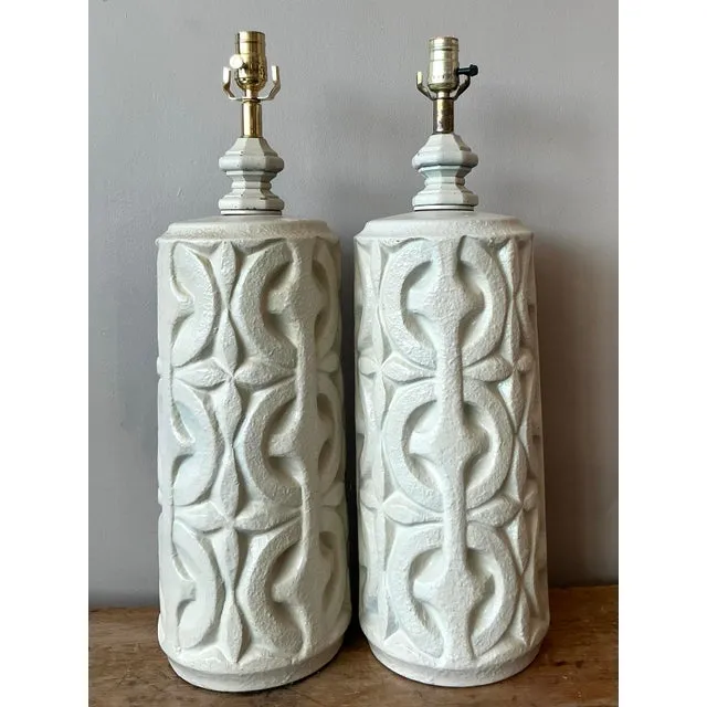 Vintage Boho Painted Ceramic Lamps - A Pair — additional photo 2