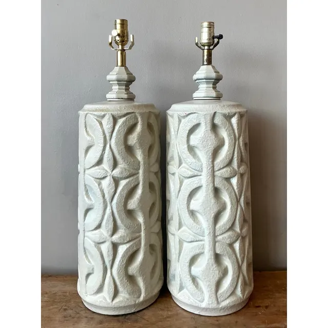 Vintage Boho Painted Ceramic Lamps - A Pair — additional photo 4