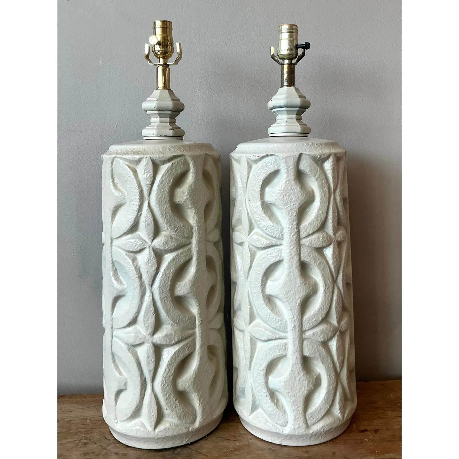 Vintage Boho Painted Ceramic Lamps - A Pair — additional photo 7