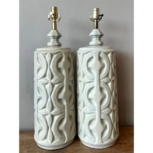 Vintage Boho Painted Ceramic Lamps - A Pair — additional photo 7