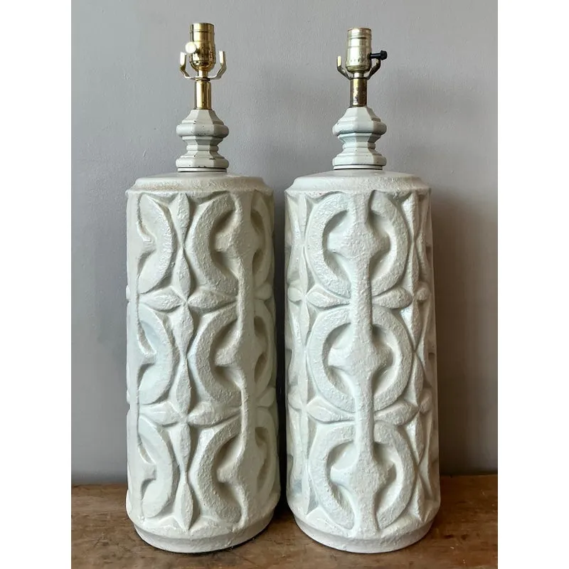 Vintage Boho Painted Ceramic Lamps - A Pair — additional photo 8