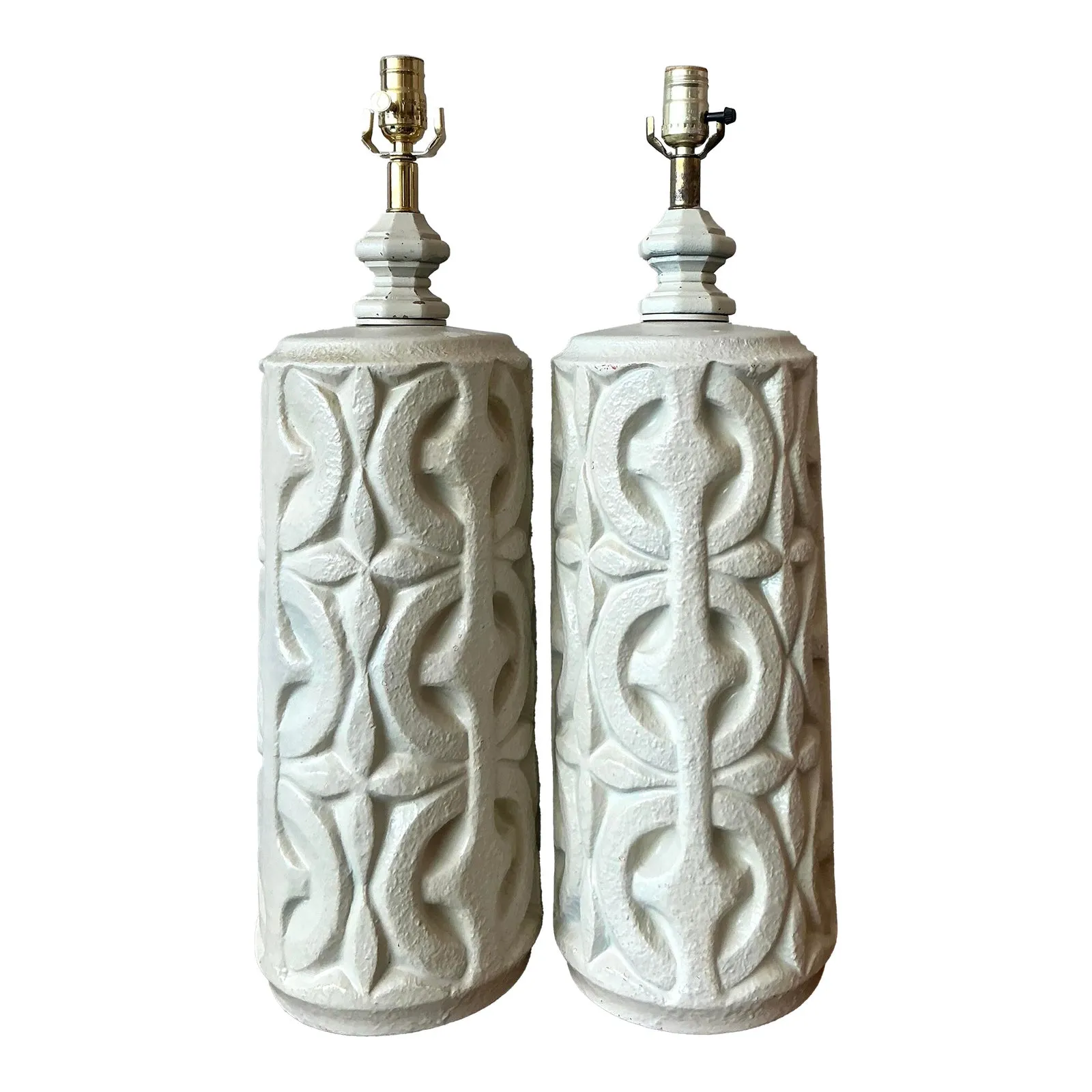 Vintage Boho Painted Ceramic Lamps - A Pair — additional photo 1