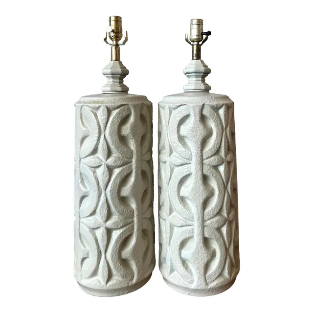 Vintage Boho Painted Ceramic Lamps - A Pair — additional photo 1