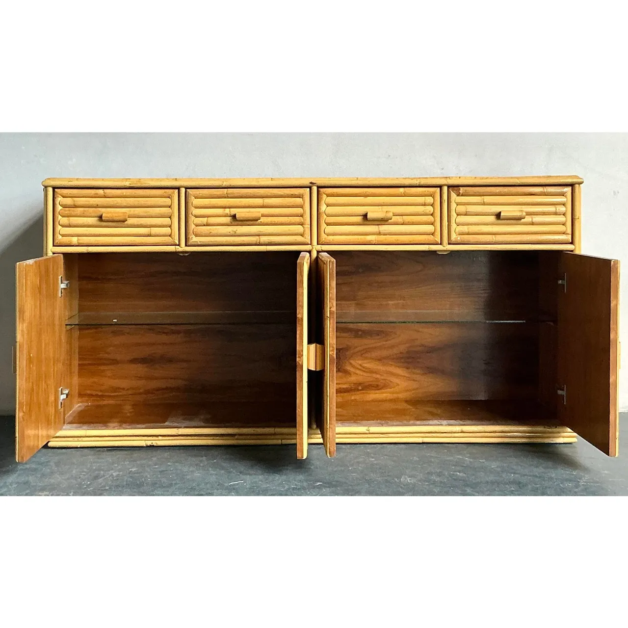 Vintage Boho Rattan Credenza