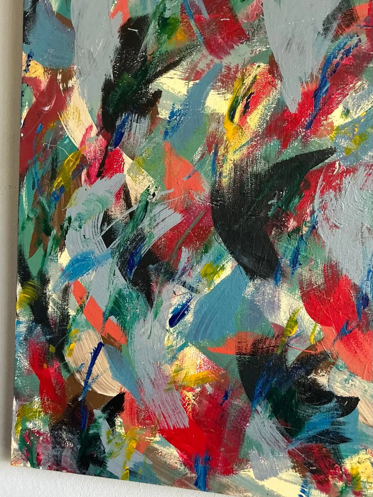 Vintage Boho Original Abstract Oil on Canvas - Wood, 40W x 30H — additional photo 3