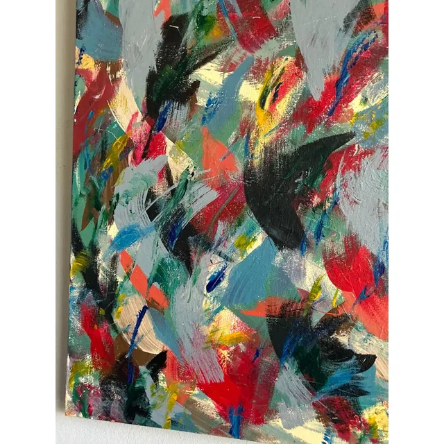 Vintage Boho Original Abstract Oil on Canvas - Wood, 40W x 30H — additional photo 3