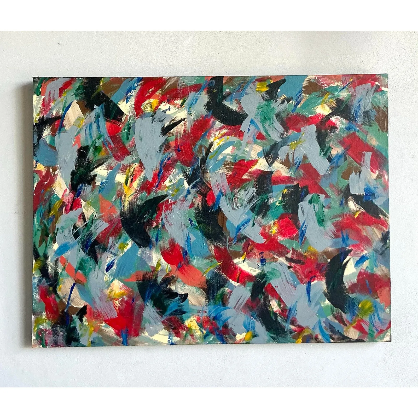 Vintage Boho Original Abstract Oil on Canvas - Wood, 40W x 30H — additional photo 2