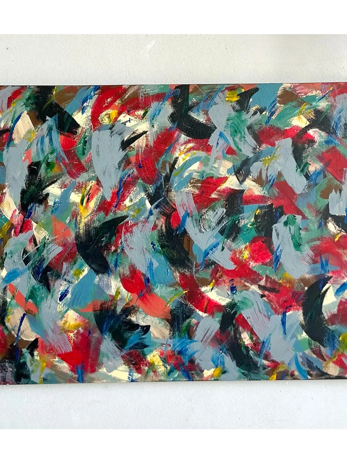 Vintage Boho Original Abstract Oil on Canvas - Wood, 40W x 30H — additional photo 2