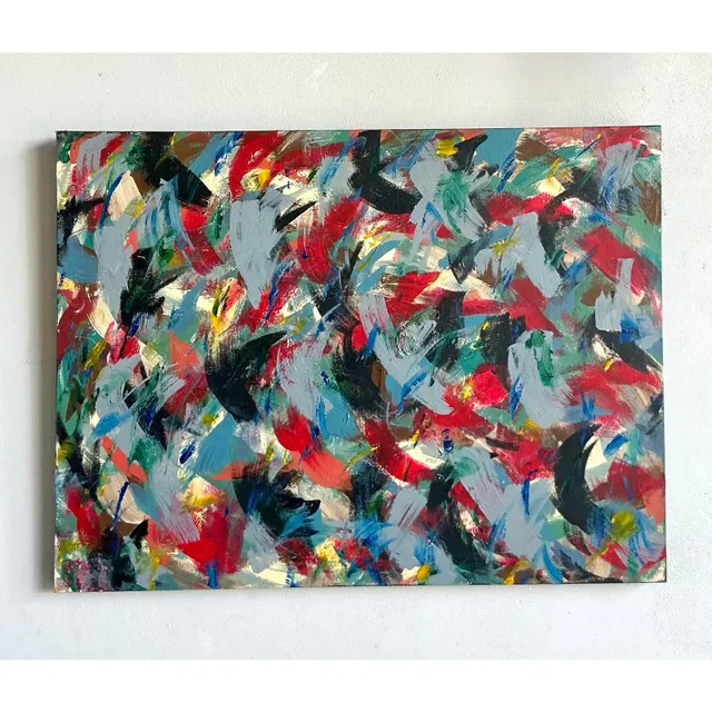 Vintage Boho Original Abstract Oil on Canvas - Wood, 40W x 30H — additional photo 2