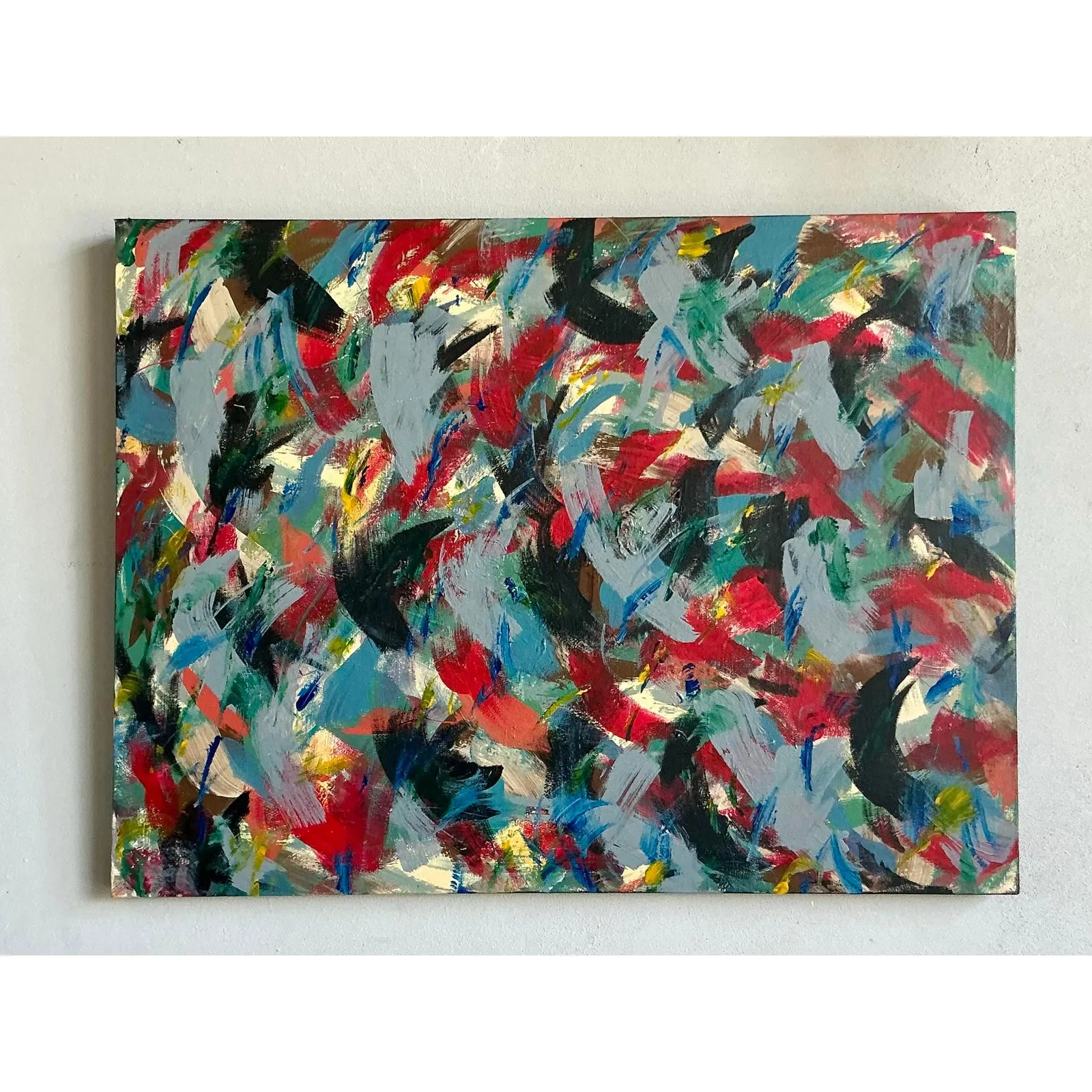 Vintage Boho Original Abstract Oil on Canvas - Wood, 40W x 30H — additional photo 5