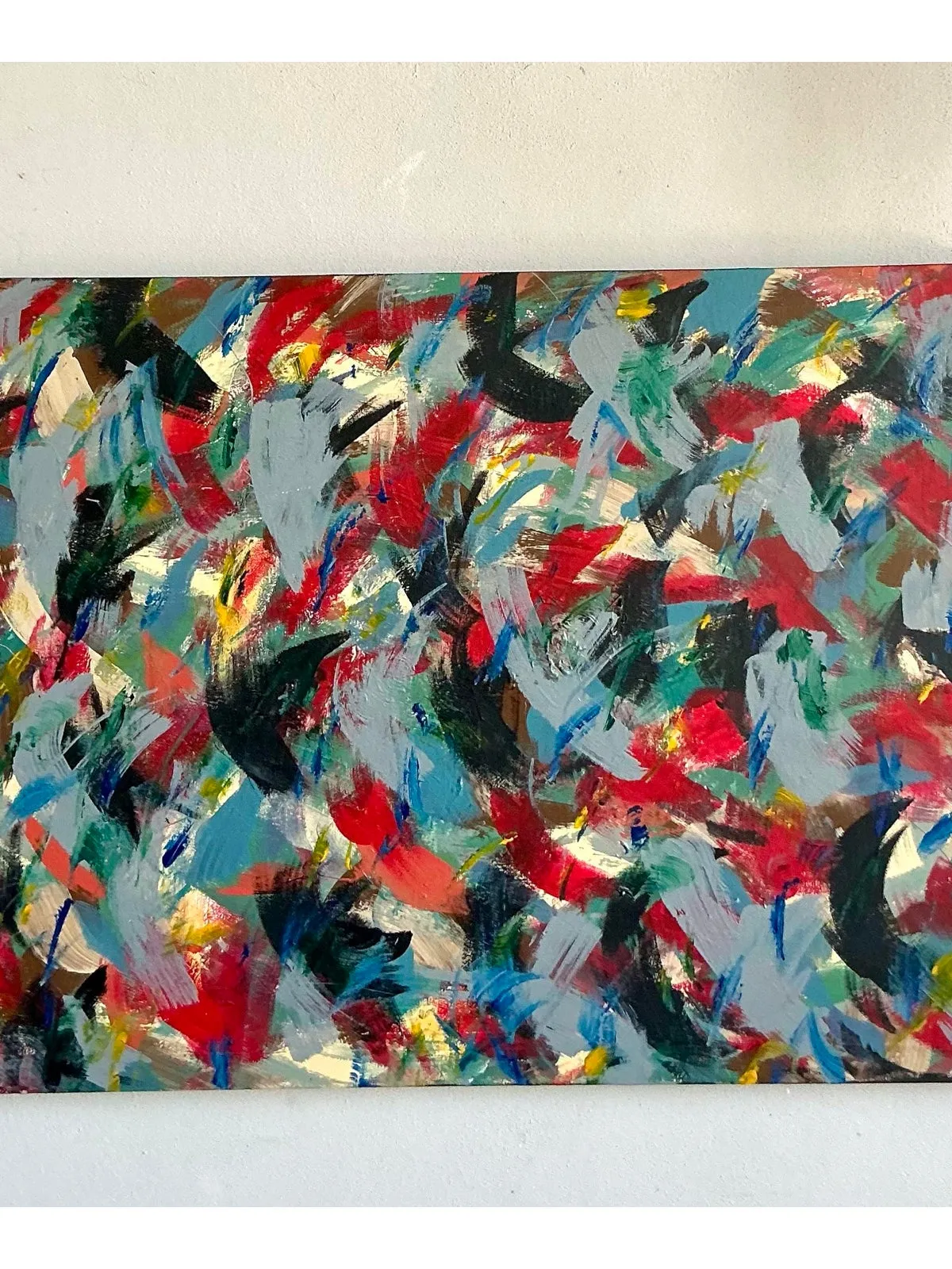 Vintage Boho Original Abstract Oil on Canvas - Wood, 40W x 30H — additional photo 1
