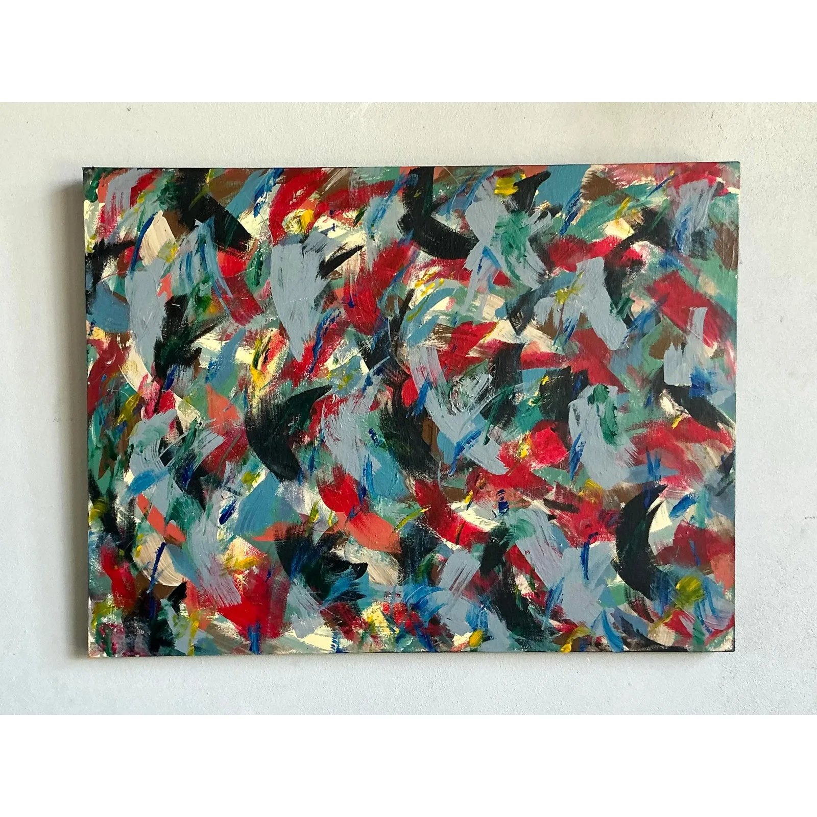 Vintage Boho Original Abstract Oil on Canvas - Wood, 40W x 30H — additional photo 6