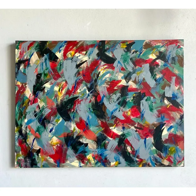 Vintage Boho Original Abstract Oil on Canvas - Wood, 40W x 30H — additional photo 7