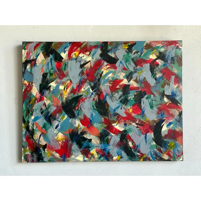 Vintage Boho Original Abstract Oil on Canvas - Wood, 40W x 30H — additional photo 8
