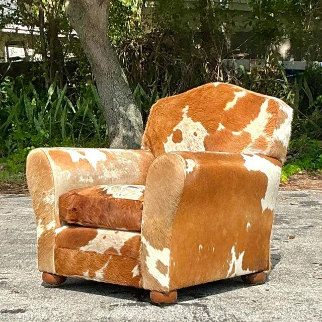 Vintage Boho Cowhide Roll Arm Lounge Chair — additional photo 4
