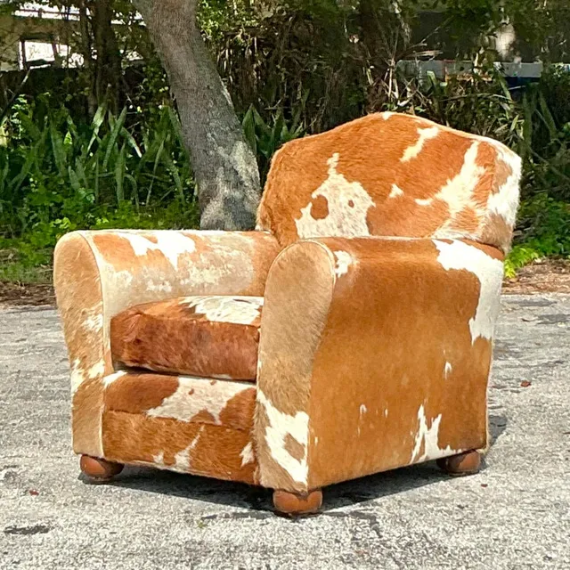 Vintage Boho Cowhide Roll Arm Lounge Chair — additional photo 5
