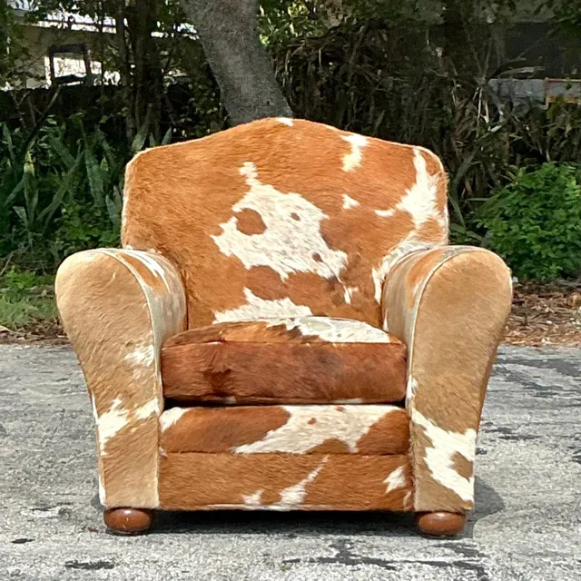 Vintage Boho Cowhide Roll Arm Lounge Chair — additional photo 3