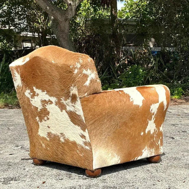 Vintage Boho Cowhide Roll Arm Lounge Chair — additional photo 7
