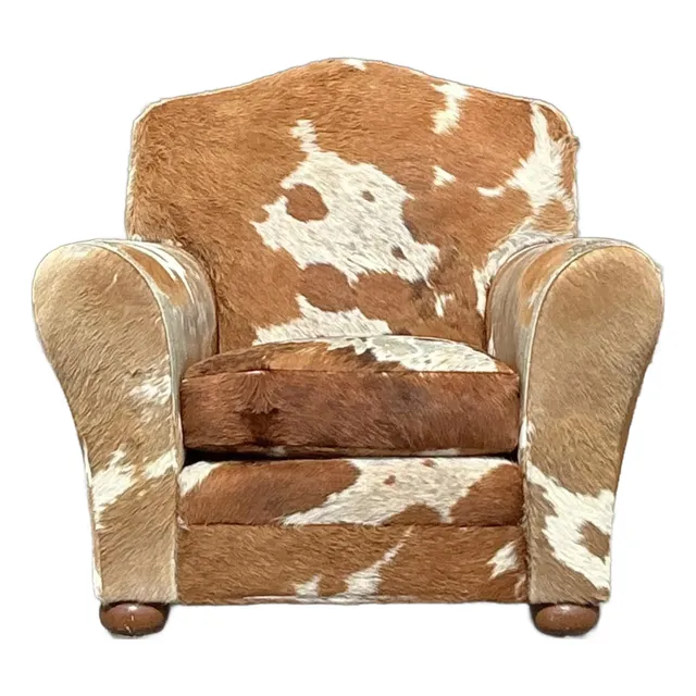 Vintage Boho Cowhide Roll Arm Lounge Chair — additional photo 1