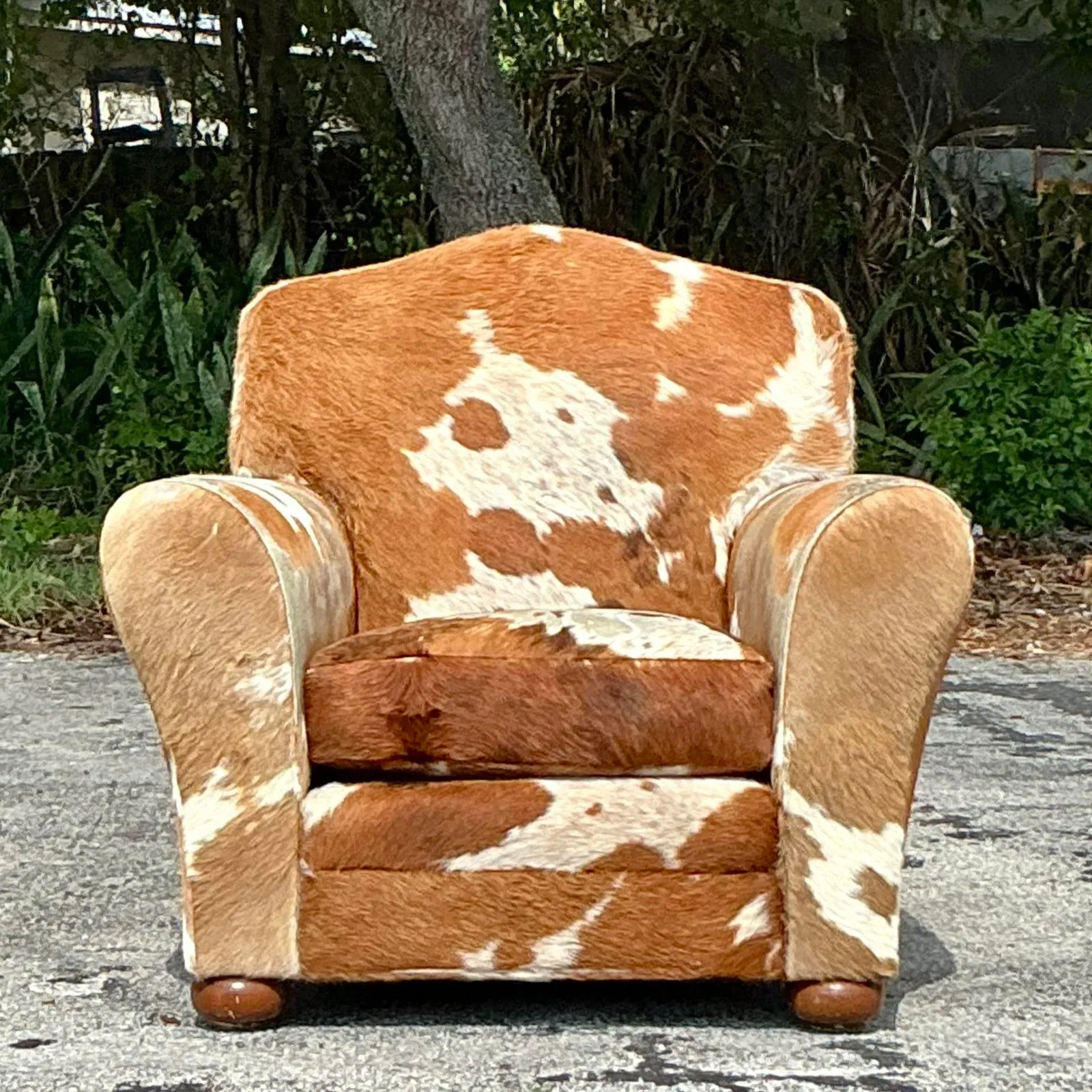 Vintage Boho Cowhide Roll Arm Lounge Chair — additional photo 2