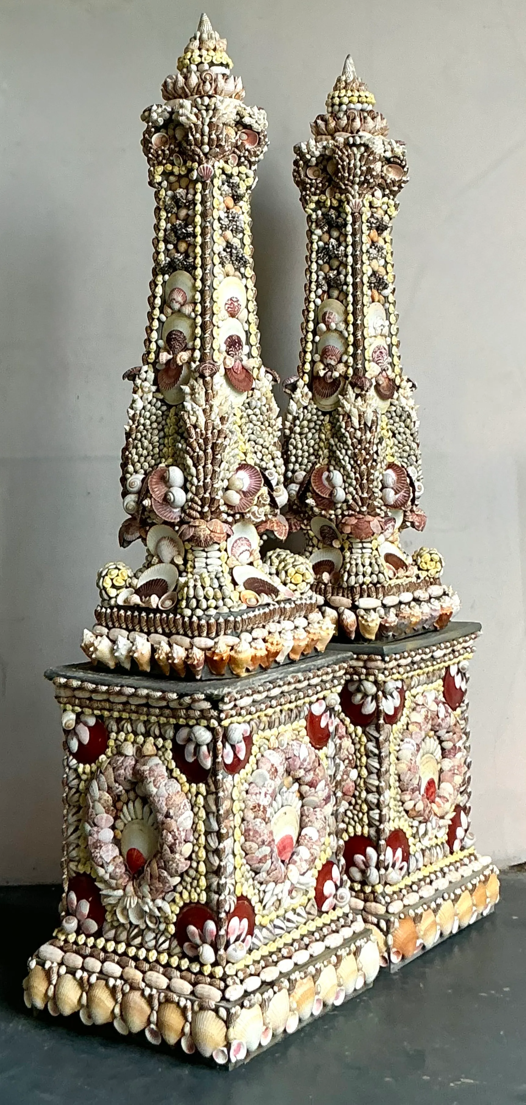 Vintage Monumental Shell Encrusted Obelisks- a Pair — additional photo 2