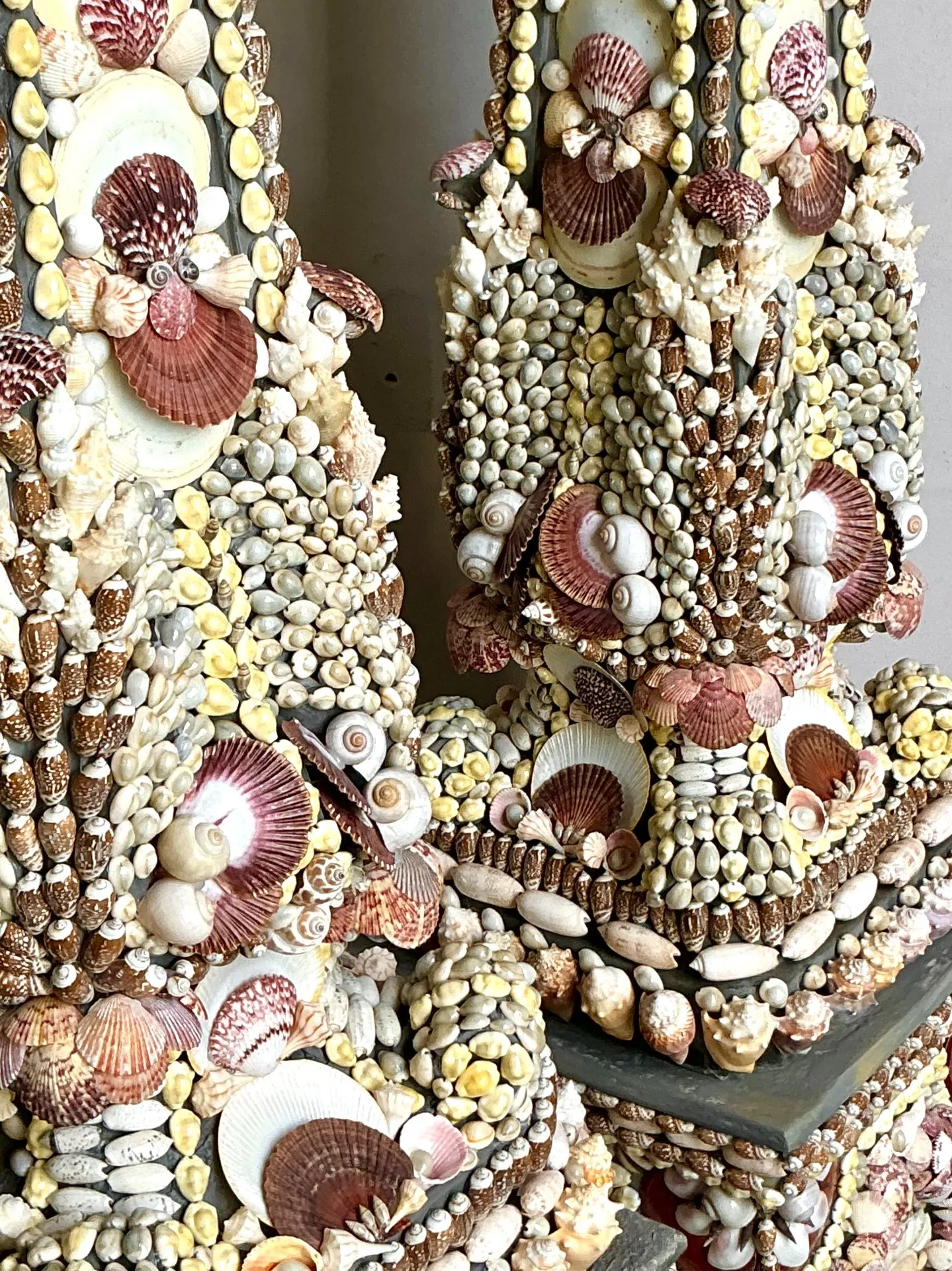 Vintage Monumental Shell Encrusted Obelisks- a Pair — additional photo 5